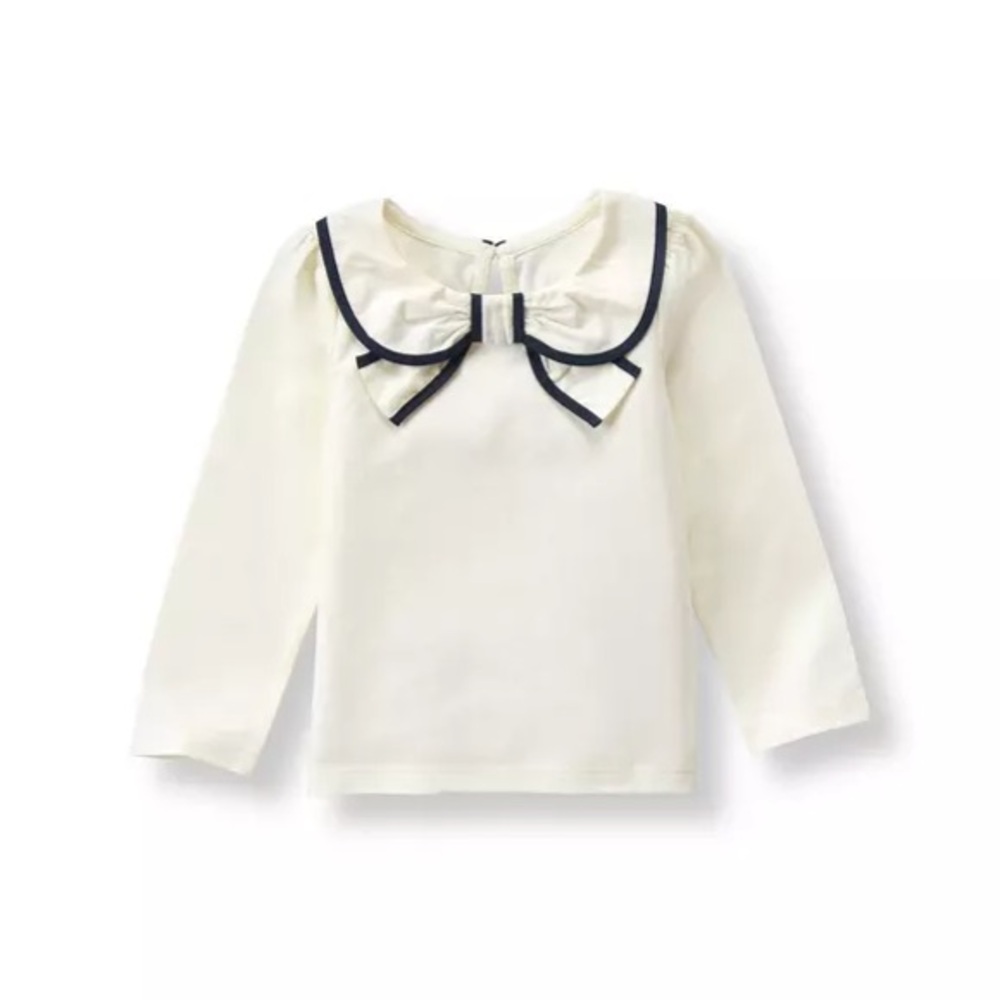 Janie and Jack Ivory Long Sleeve with Navy Bow
